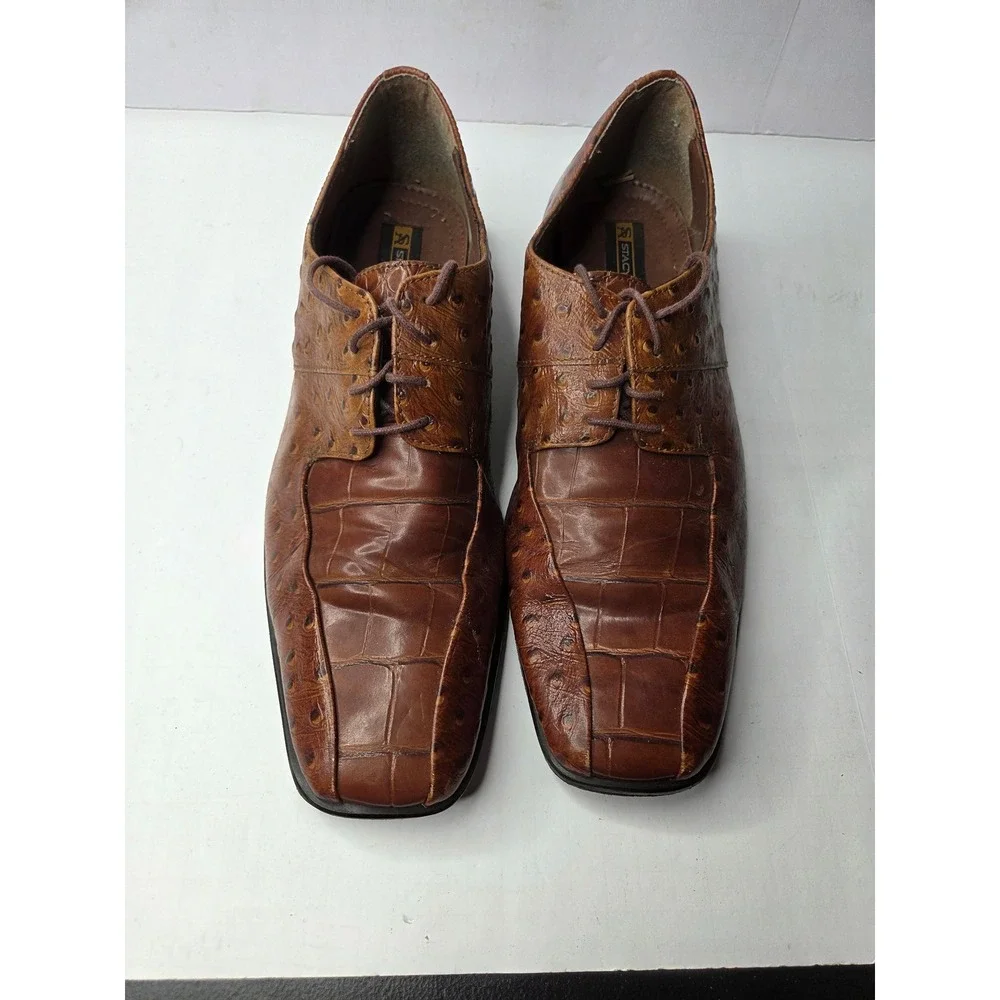 Stacy Adams Mens Cognac Brown Ostrich‎ Crocodile Embossed Leather Oxford 9.5M